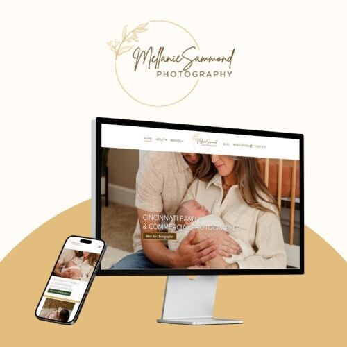 Mellanie Sammond website on phone and computer screen with logo